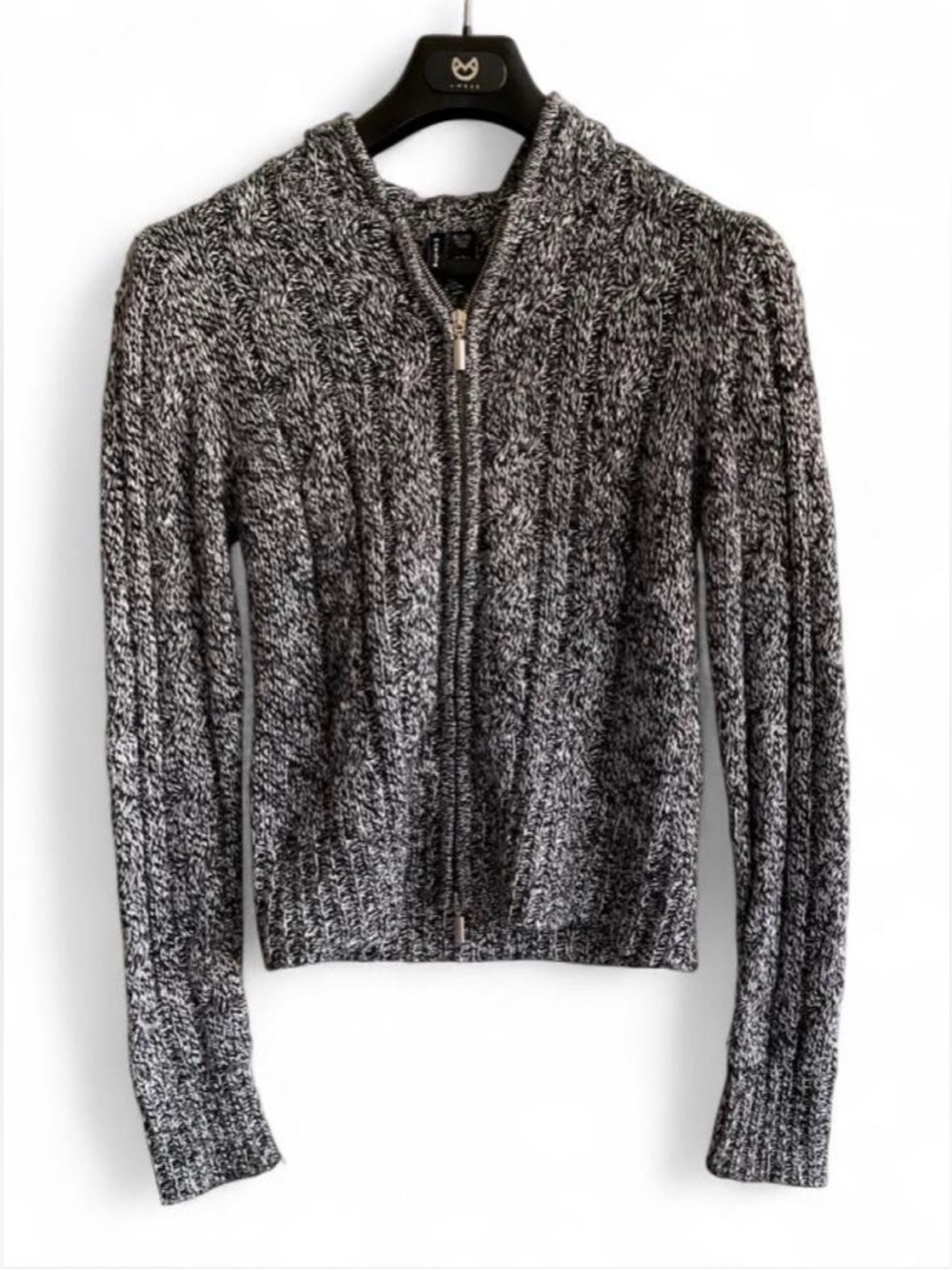 MARIPOSA *VINTAGE* Y2K Marled Pepper Gray Crop Knit Full Zip  Sweater Hoodie XL
